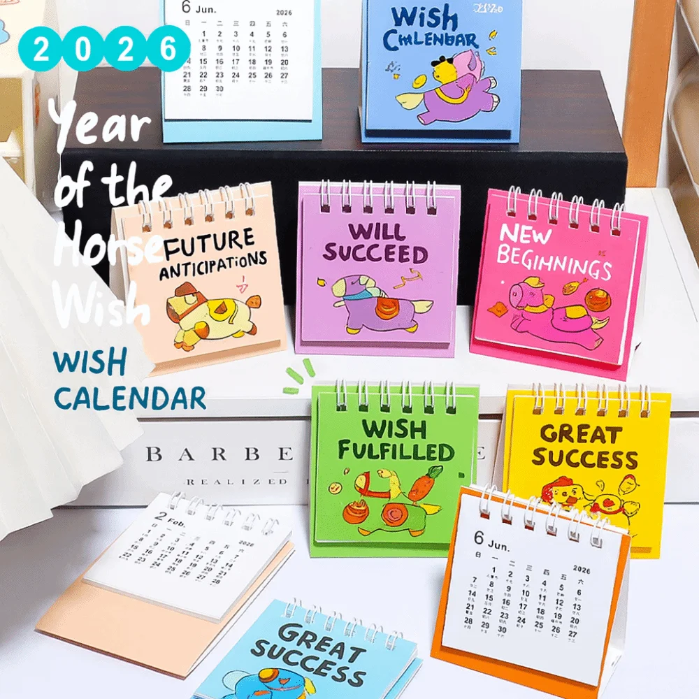 

Настольный календарь с рисунком пони 2026, портативное украшение для рабочего стола, планировщик расписания, катушка, мини-календарь, подарки