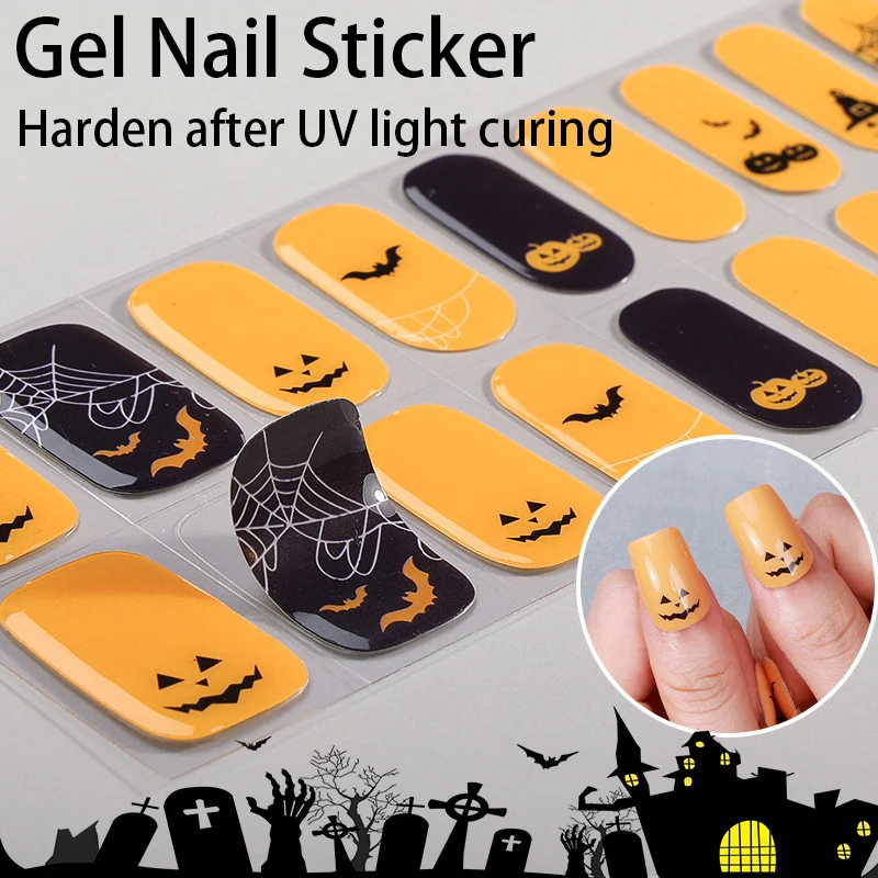 Nouvelle lumière de nuit semi - durci UV Gel ongles autocollants crâne Halloween ensemble complet UV lampe gel ongles bande presse ongles autocollants