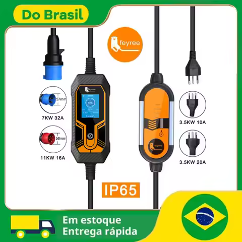 Feyree 32A 7KW Type2 EV Carregador Portátil 3.5KW 16A 1 Fase EVSE Caixa de Carregamento 11KW 16A Carregador de Carro 3 Fase para Veículo Elétrico