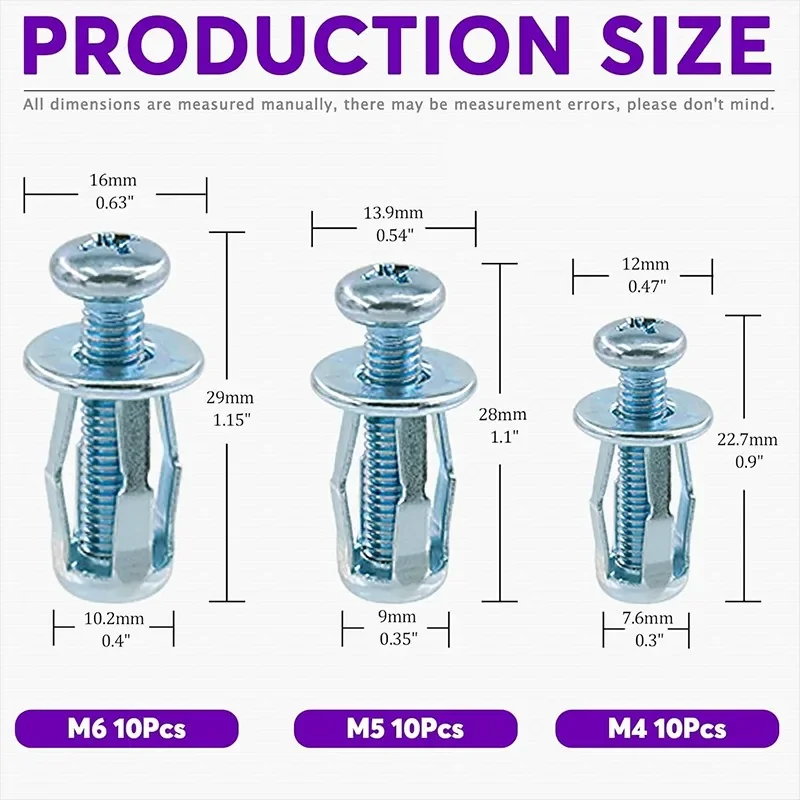 30pcs M4 M5 M6 Petal Expansion Screw Bolt Jack Nuts Fixings Dowels for Hollow Wall Petal Rivet Lock Bolt Board
