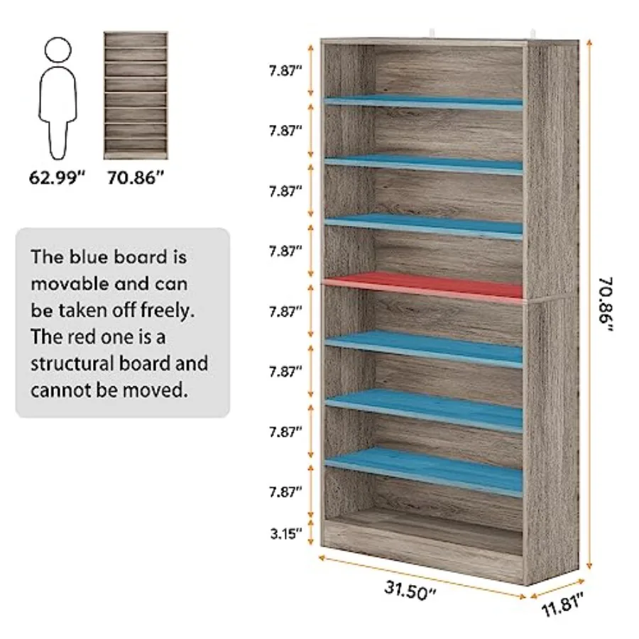2PCS Shoe Cabinet for Entryway, Heavy Duty Wood, Beige Gray, 9 Tiers Holds 40-45 Pairs with Open Storage, 70.8'' Tall Freestand