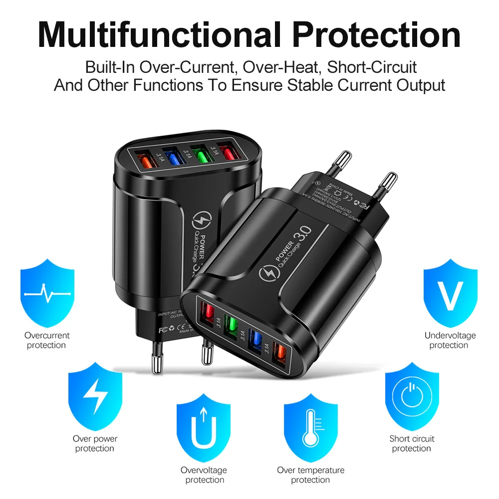 Uthai-携帯電話充電器,トラベル充電器付き4ポートLEDライトデバイス,USB充電器,HC-385 3a