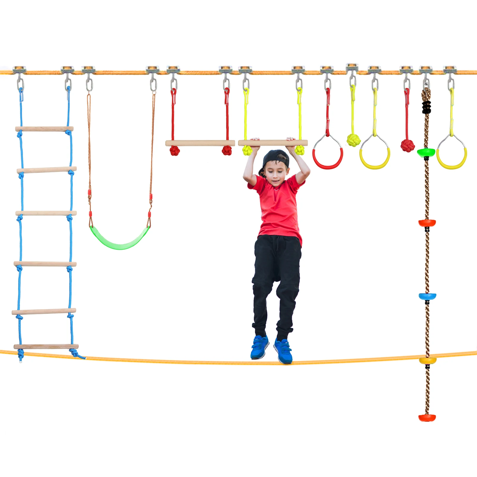 Kids Climbing Obstacle Kit Children Line Hanging Obstacle Course Outdoor Playset Swing Accessories for Training Balance