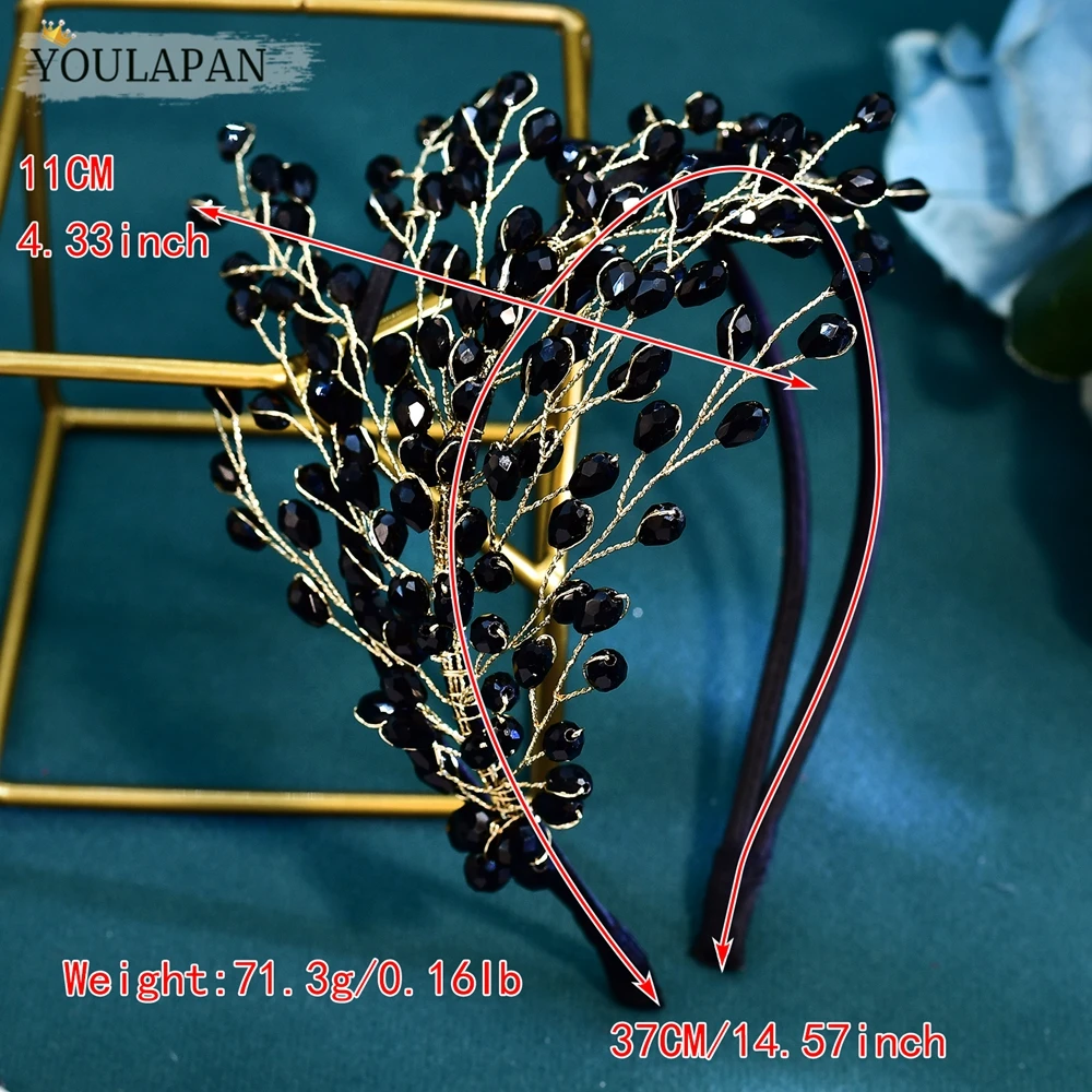 YouLaPan Handmade Golden Branch Black Crystal Headband Sparkly Double Layer Head Hoop Bridal Prom Party Hair Accessory A214 image 6