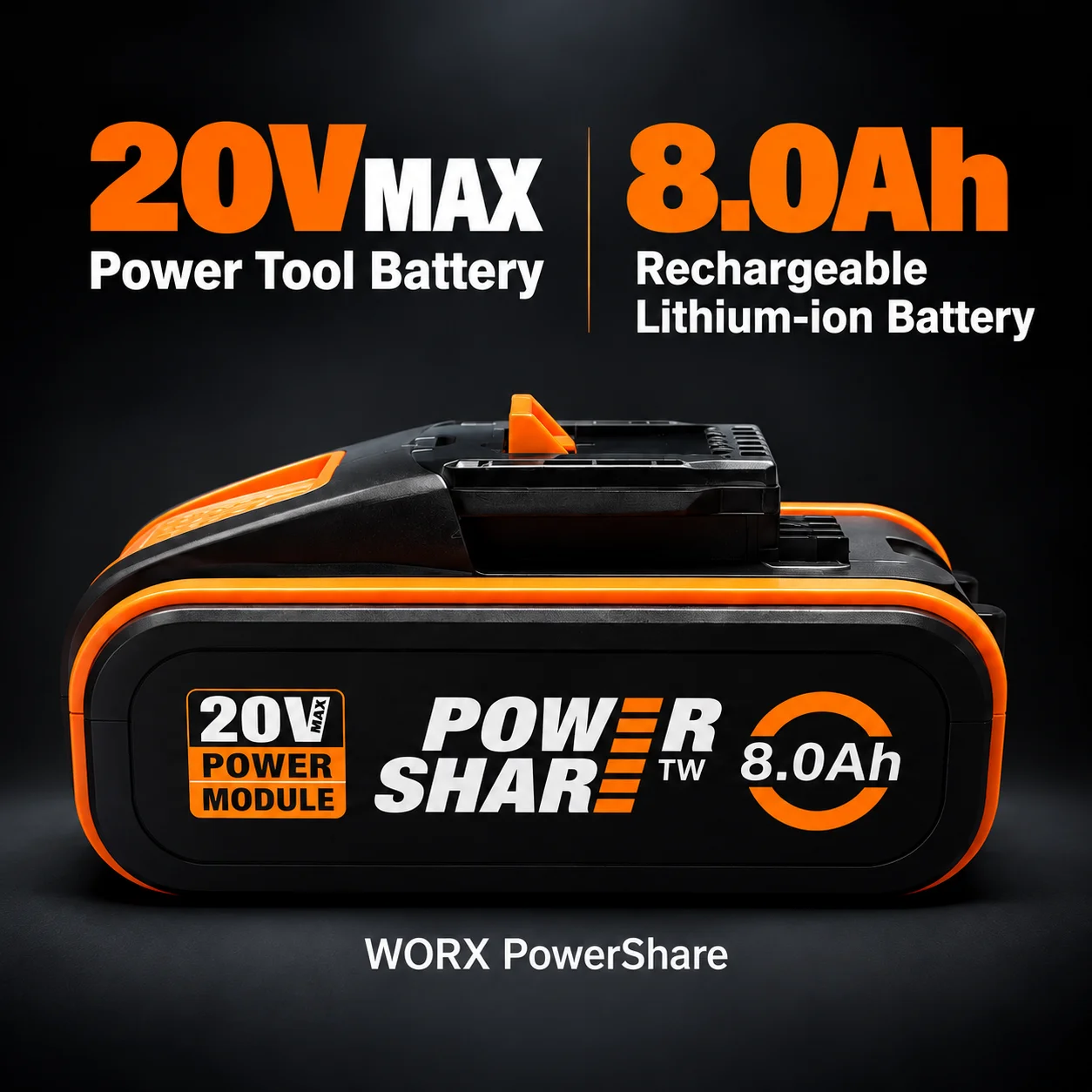 WORX PowerShare 20V MAX 8,0Ah Lithium-Ionen-Akku, wiederaufladbarer Werkzeugakku für kabellose Elektrowerkzeuge und Gartengeräte