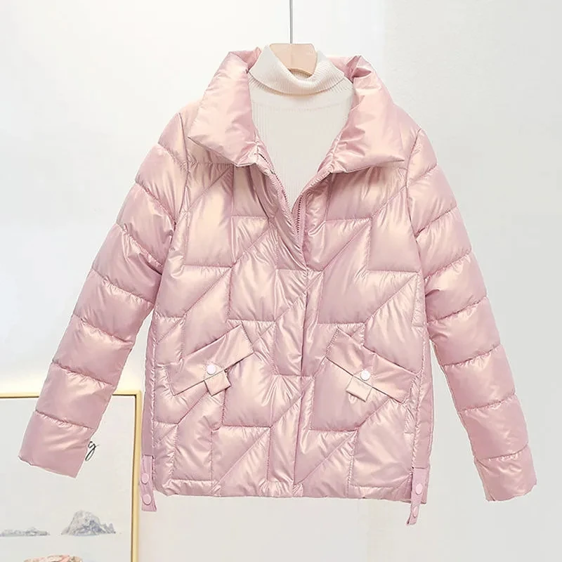 Glossy Short Down Cotton Coat Female New Korean Version Overcoat Wild Stand Collar Cotton Clothes Loose Winter Padded Jacket