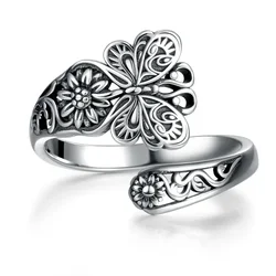 Vintage Silver Color Butterfly Spoon Adjustable Ring Fashion Sunflower Victorian Style Jewelry Birthday Gifts for Women Daughter