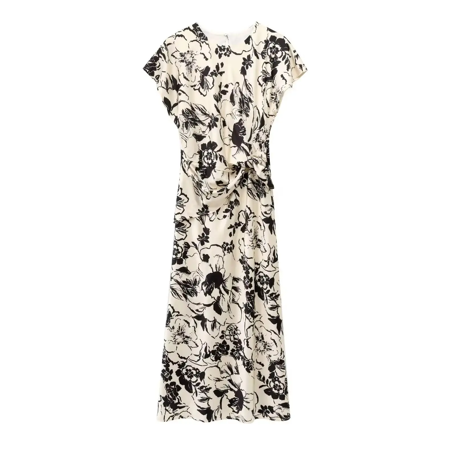 콘달라 시크 캐주얼 플라워 프린트 여성 원피스 O넥 휴가 롱 원피스 빈티지 플리츠 반팔 패션 2025 봄 베스티도