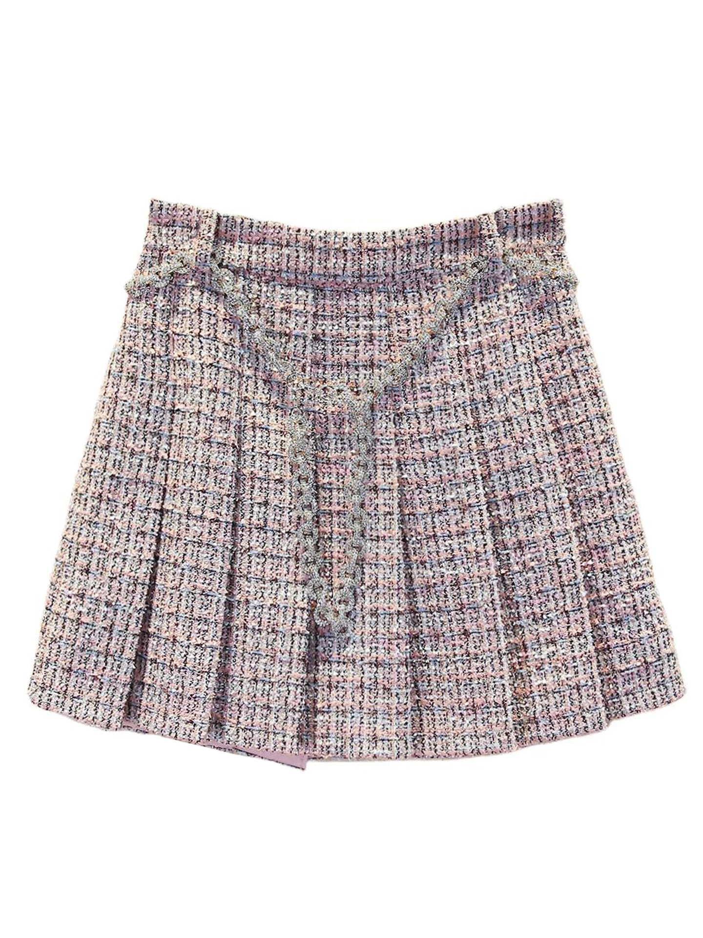 Saia evasê de cintura alta com design plissado em tecido de lã pesada French Sle feminino Premium Faion outono inverno...