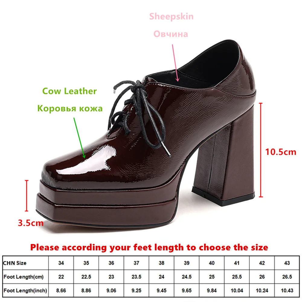 Aucegi Classic Spring Autumn Elegant Party Thick High Heels Fashion New Genuine Leather Square Toe Women Lace Up Office Shoes