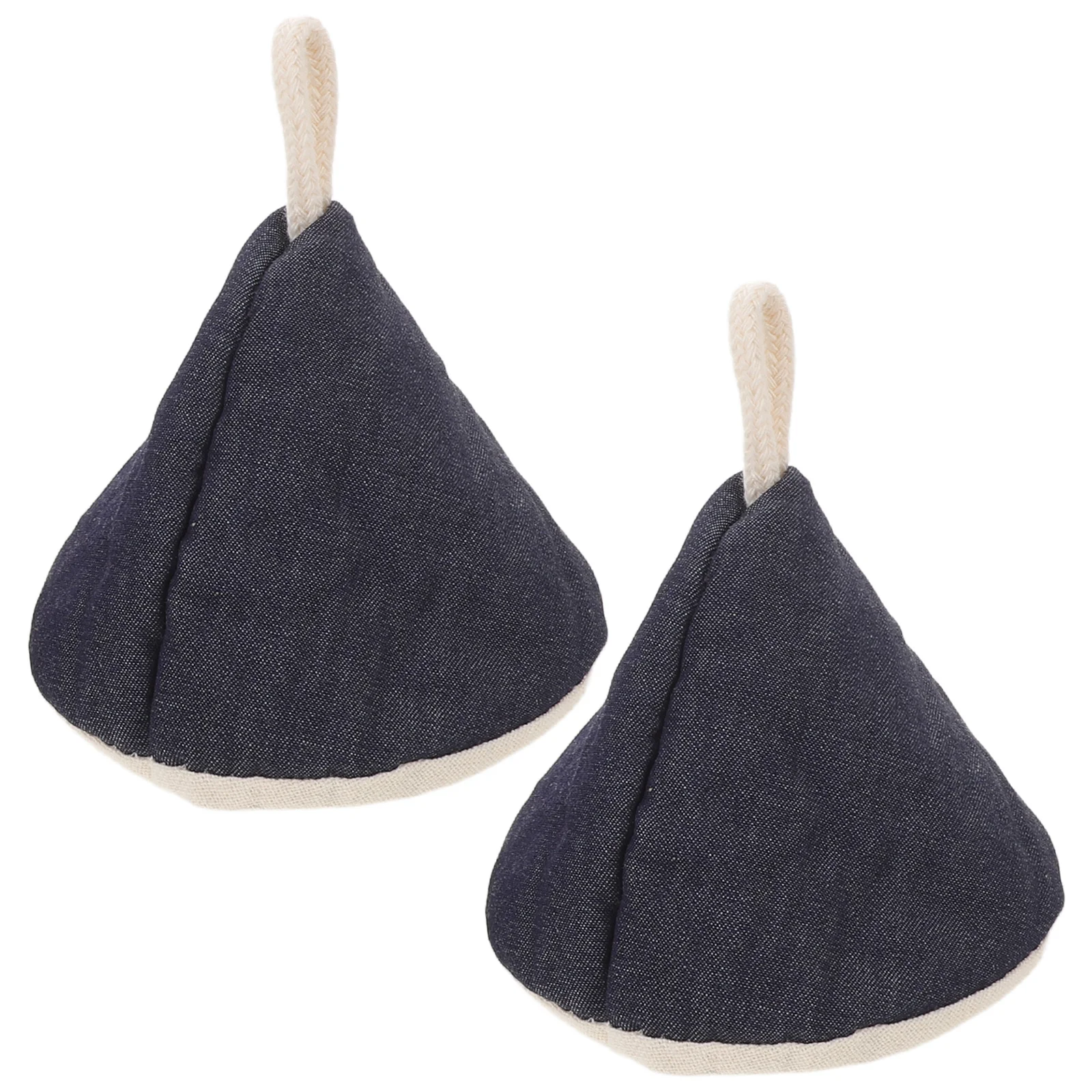 

2Pcs Triangle Pot Handle Covers Retro Denim Heat Insulated Pan Lid Grip Anti-Scald Cotton Universal Fit Cast Iron Pan Lid Caps