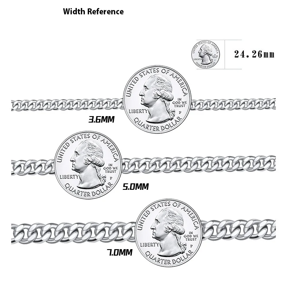 Prosty srebrny 925 naszyjnik męski damski, letni łańcuch kuba, szerokość 3.6/5/7mm, długość 40/45/55cm, wysoka jakość