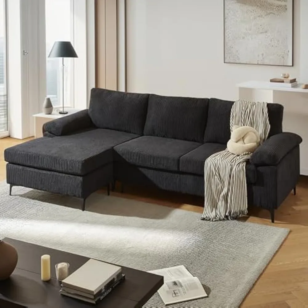 

100" Corduroy Convertible Sectional Sofa Couches for Living Room,3 Seater L Shaped Sofa Couch with Reversible Chaise,Comfy