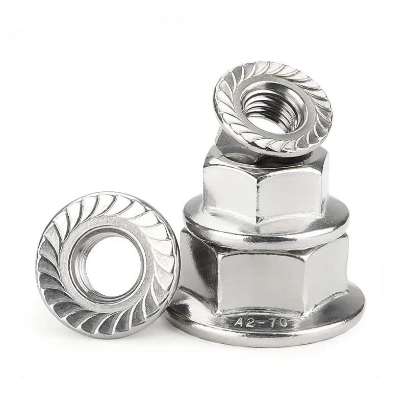 316 Stainless Steel Anti-slip Flange Nuts DIN6923 Head Serrated Spinlock Hex Nuts A4 Automatic Locking Nut M4 M5 M6 M8 M10 M12