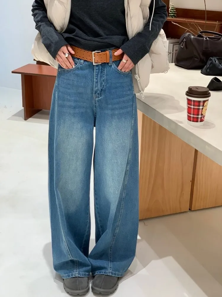 

Feita High Waist Straight Leg Vintage Waed Denim Jeans Women's Casual Slimming Wide Leg Long Trousers Spring Faion