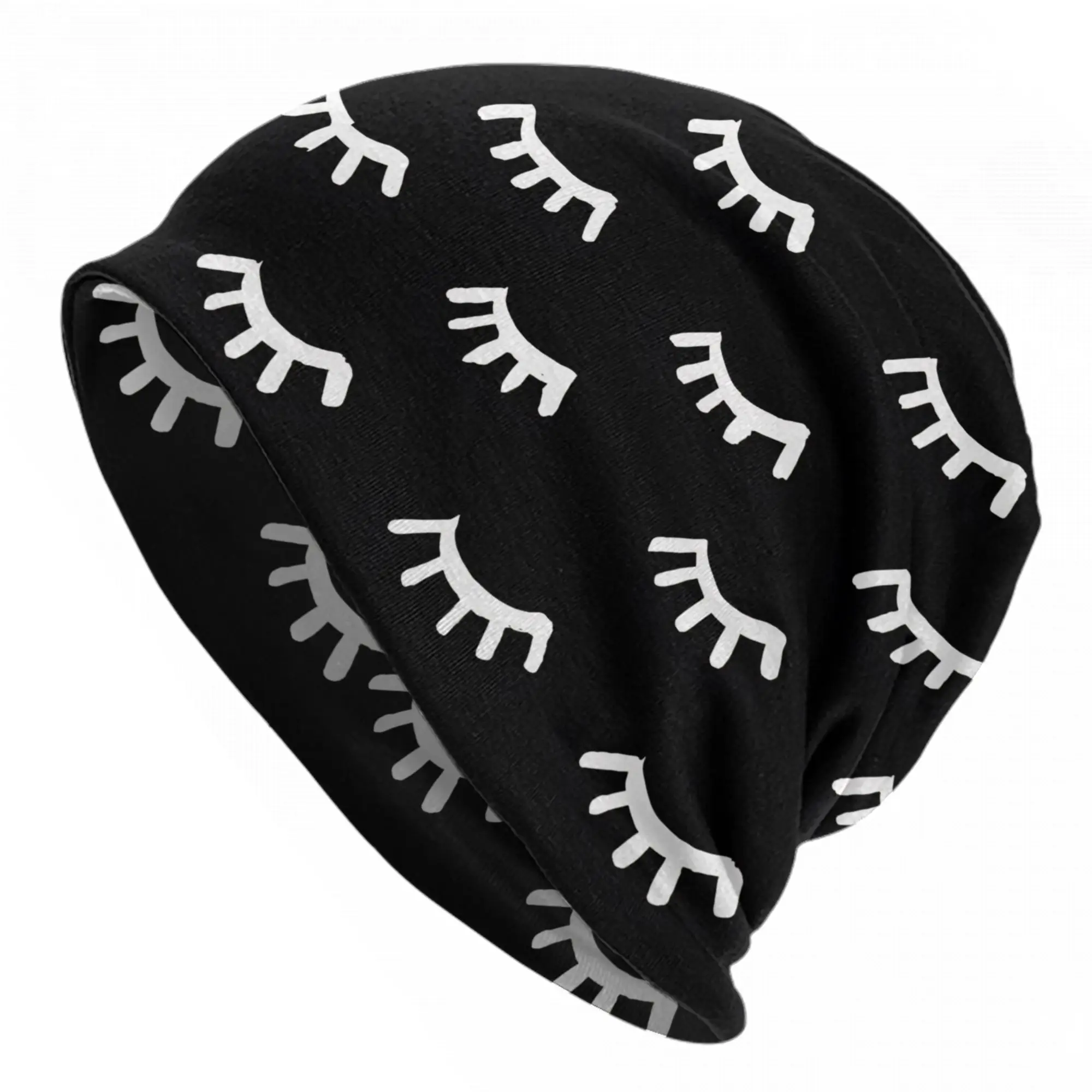 Black and White Closed Eyes Pattern Bonnet Hat Autumn Winter Outdoor Skullies Beanies Hat  for Men Women Spring Head Wrap Cap