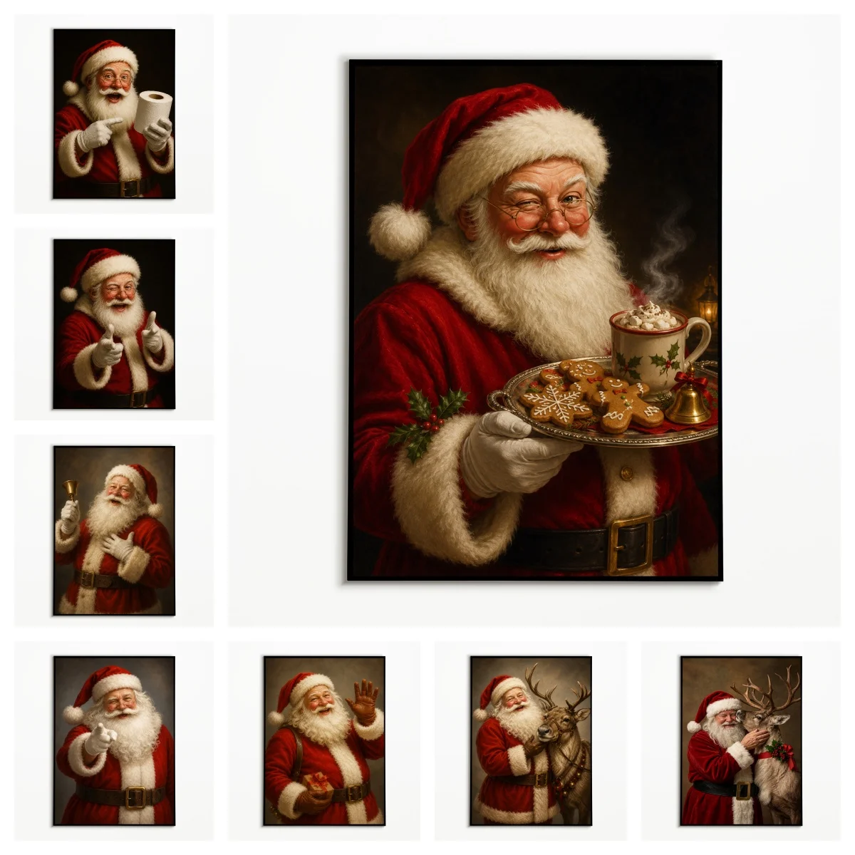 1PC Santa Claus Reindeer Poster Winter Vintage Christmas Wall Art  New Year Canvas Printing Holiday Gift Room Wall Decor