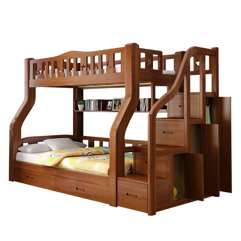 Full solid wood high and low bed dormitory two-layer children's bed modern simple double-layer