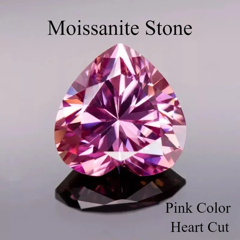 

Moissanite Stone Pink Color Gemstone Heart Cut for DIY Jewelry Making Material Passed Diamond Tester with GRA Certificate