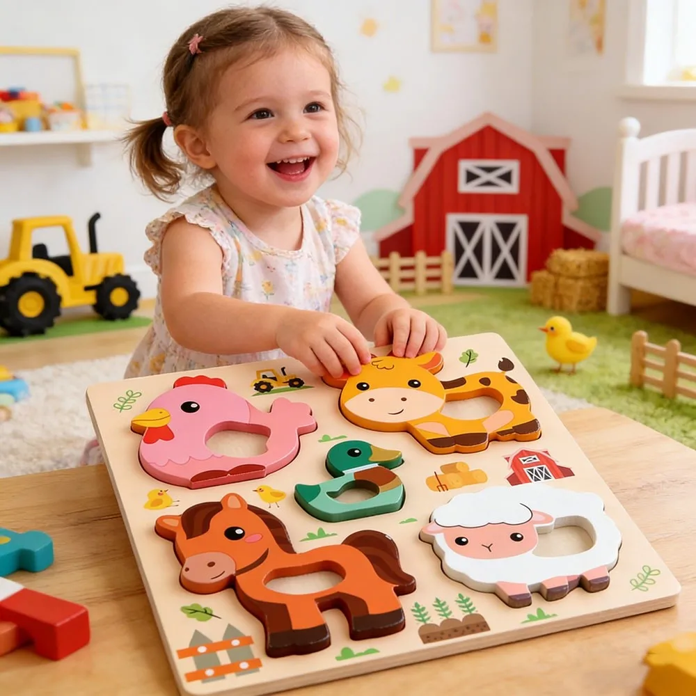 

New 3D Wooden Puzzles Cute Animal Series Portable Intelligence Puzzle Safe Cartoon Animals Puzzles Children