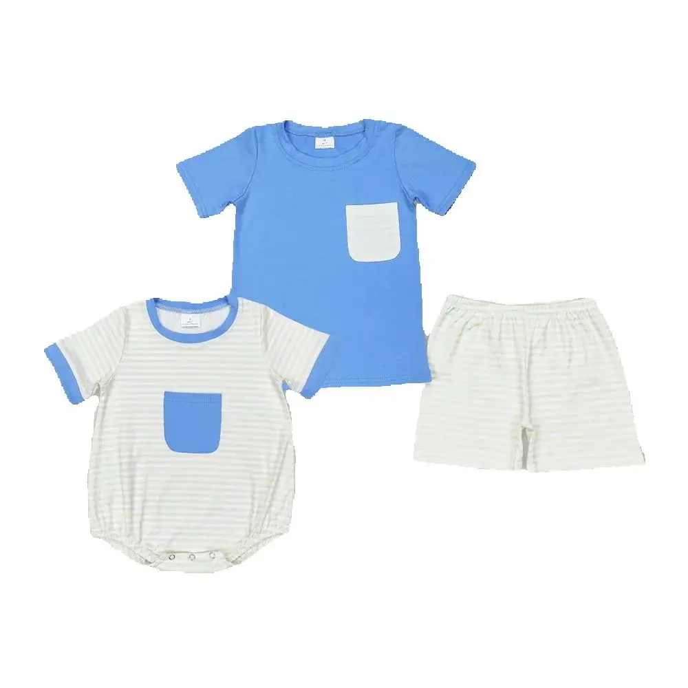 

Baby Boys Blue Pocket Sibling Brother Rompers Clothes Sets