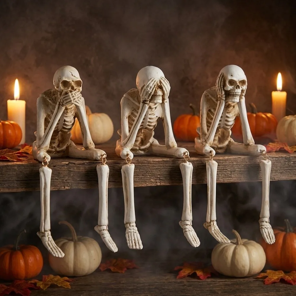 Spooky Tabletop Figure Halloween Skeleton Resin For Halloween Festive Season For Fireplace Mantel Conversation Starter Piece