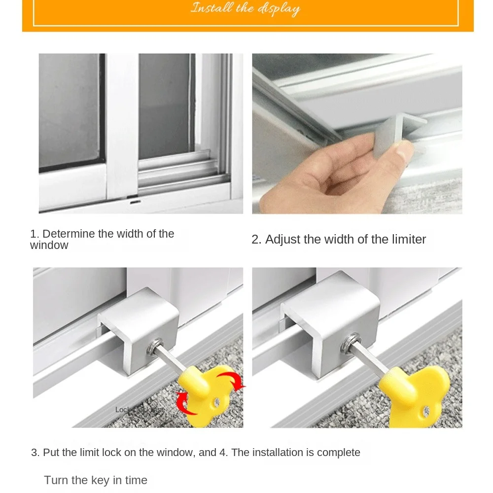 Portable Aluminum Alloy Sliding Window Locks Unisex Protection Adjustable Window Safety Lock Safety Anti-Theft Limit Device