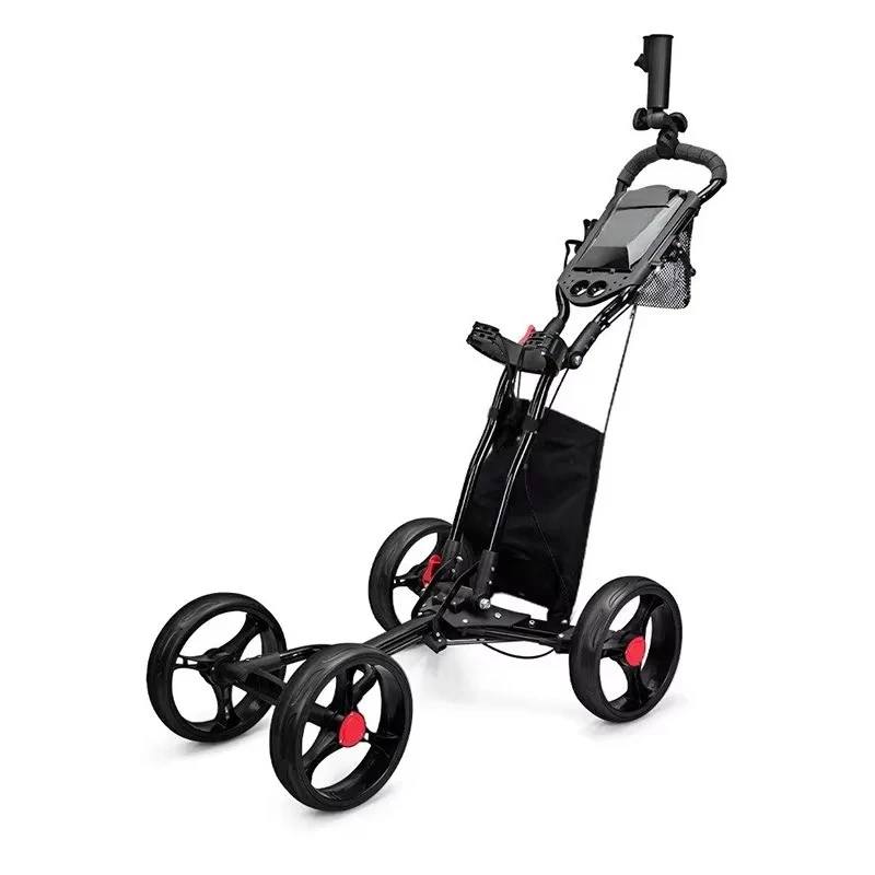 PGM Foldable 4 Wheel Golf Push Cart Manual Brake Equipped Umbrella Holder & Water Bottle Holder Lightweight Hand Trolley