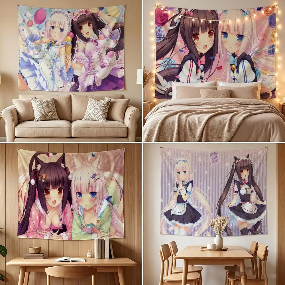 N-NEKOPARA Tapestry Custom Living Bedroom Party Dormitory Interior Wall Bohemian Decoration Attached Clip