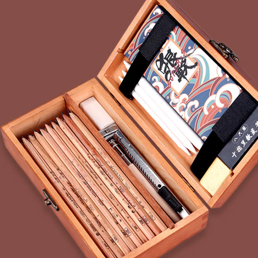 Colorful Pencils Wooden Case Stationery Holder Container Practical Storage Drawer