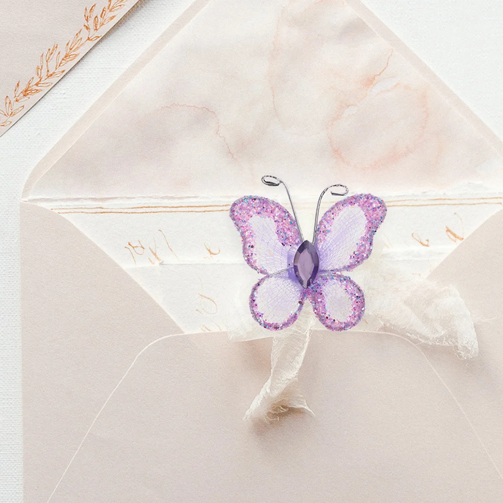 

70Pcs Flashing Butterfly Decor Mesh Wire Butterflies Wedding Decoration DIY Home Party Craft Rhinestone Inlaid Sheer Fabric