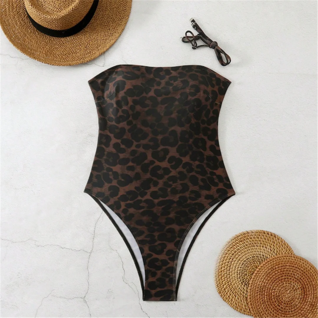 S - XL Neuer Bandeau-Badeanzug mit Leopardenmuster für Damen, einteiliger Badeanzug, weiblicher Monokini-Badeanzug mit hohem Beinausschnitt, Badeanzug, Schwimmanzug V8051 – Detail 4