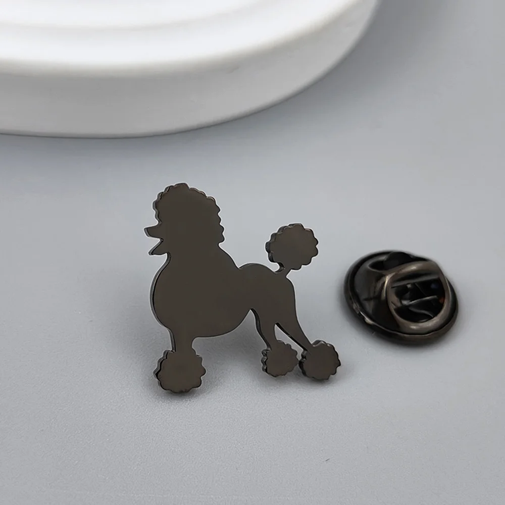 Cartoon pet dog Teddy gold-plated badge, suit lapel pin stainless steel black, anti-exposure buttons for women, brooch for men