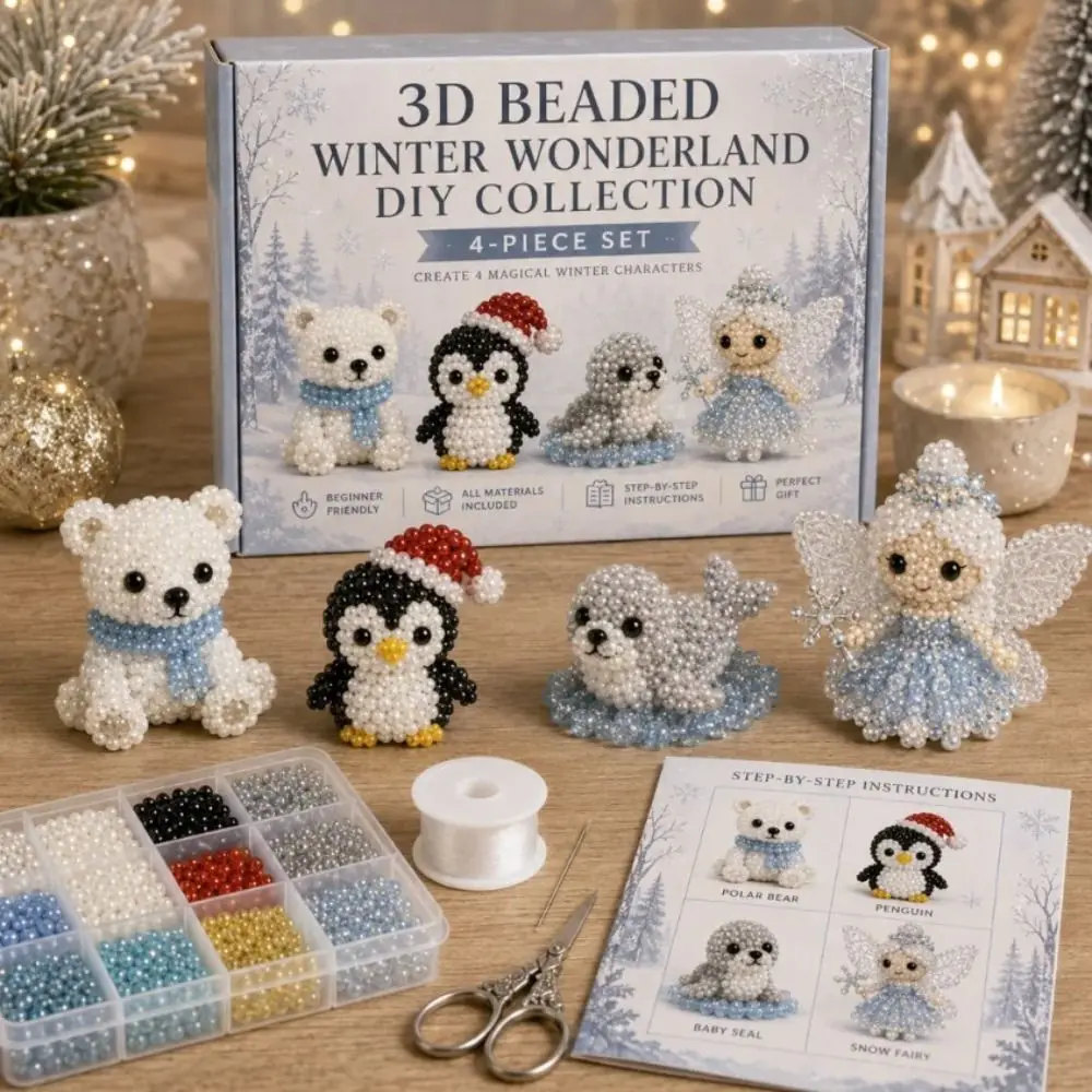 Tiny Beads 3D Beaded Animal Kit Cute Design Creative Craft Bead Weaving Kit Animal Shape 3D Beaded Ornament Set
