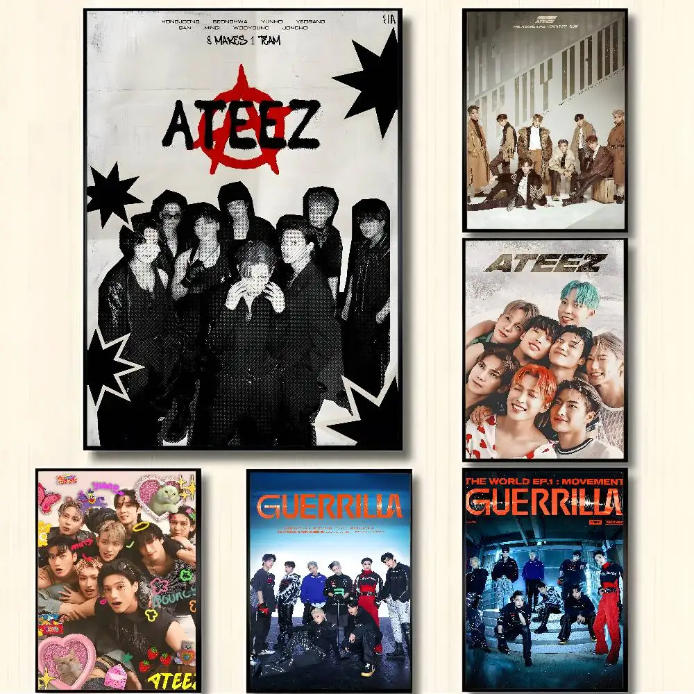 Cool Korea Kpop Band A-ATEEZs Poster Painting Stickers For Wall Decoration Dorm Living Room Home Art Aesthetic Gift