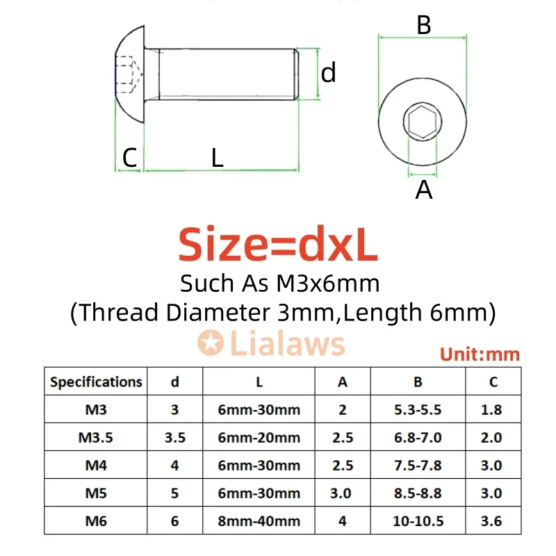 5pcs M4 Aluminum Allen Round Screw Length 6-30mm Colourful Aluminum Alloy Hex Hexagon Socket Button Head Machine Screw Bolt