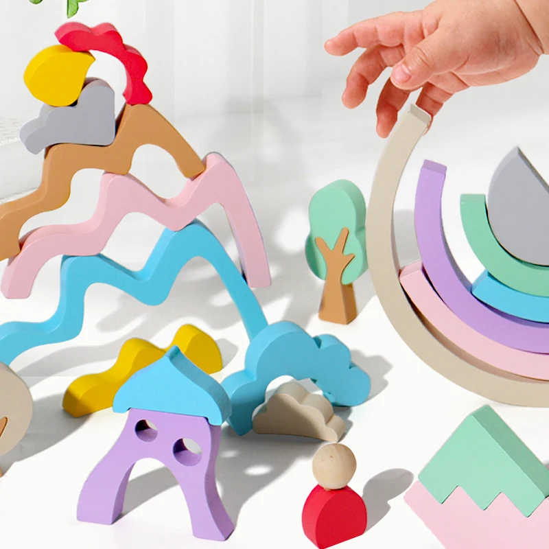 Wooden Puzzle Toys Stacked Balance Building Blocks Game Color Shape Matching Jigsaw Toy Toddler Montessori Early educational Toy