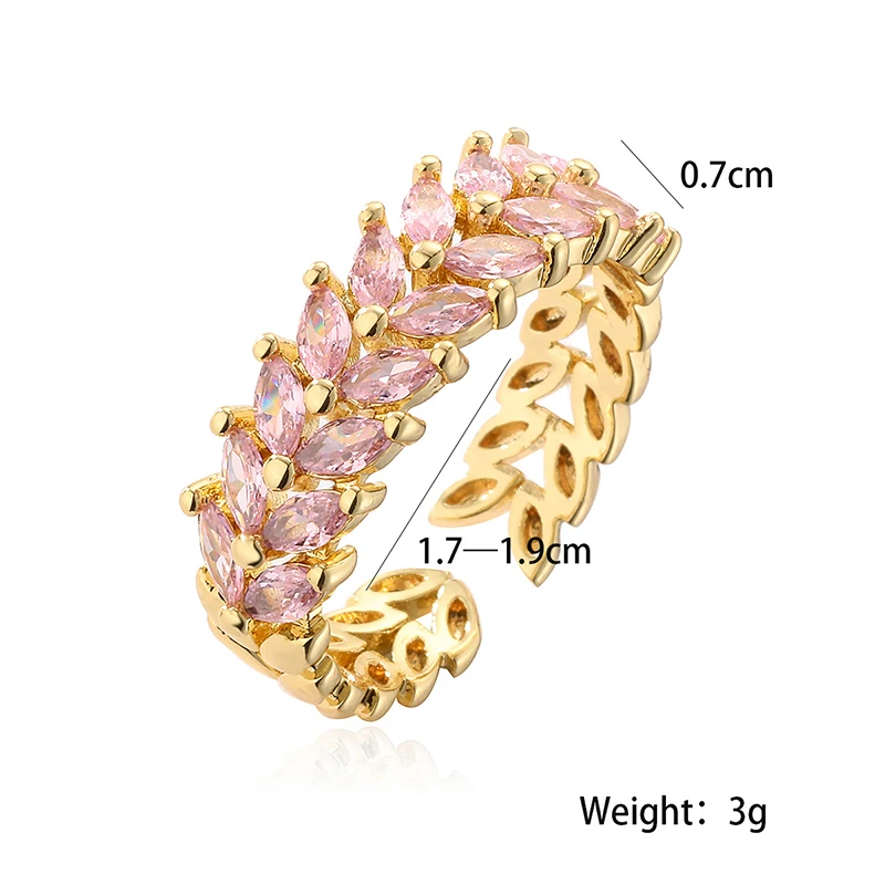 GANPUP Luxuriöser Weizenähnlicher Zirkonia Verstellbarer Offener Ring für Frauen, Trendiger Fingerring für den Alltag, Schmuckgeschenk – Detail 1