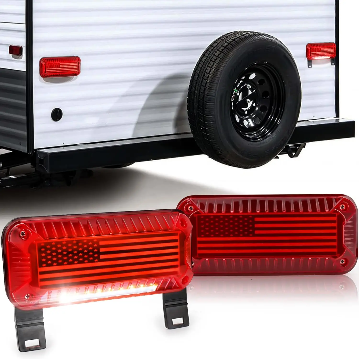 MOVOTOR Auto Lighting LED RV Camper Trailer Tail Light With Running Turn Signal Brake License Plate Light RV Tail Lamp