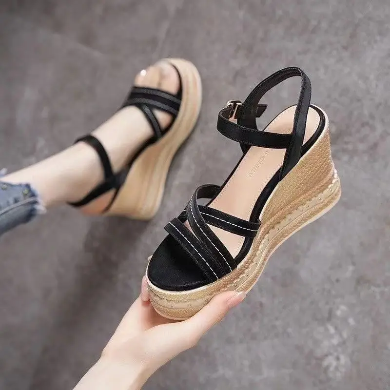 Woman Shoes Wedge With Platform Waterproof Leather Outdoor Sandals for Women Beige Original Summer 2024 Offers Sale H Luxury On