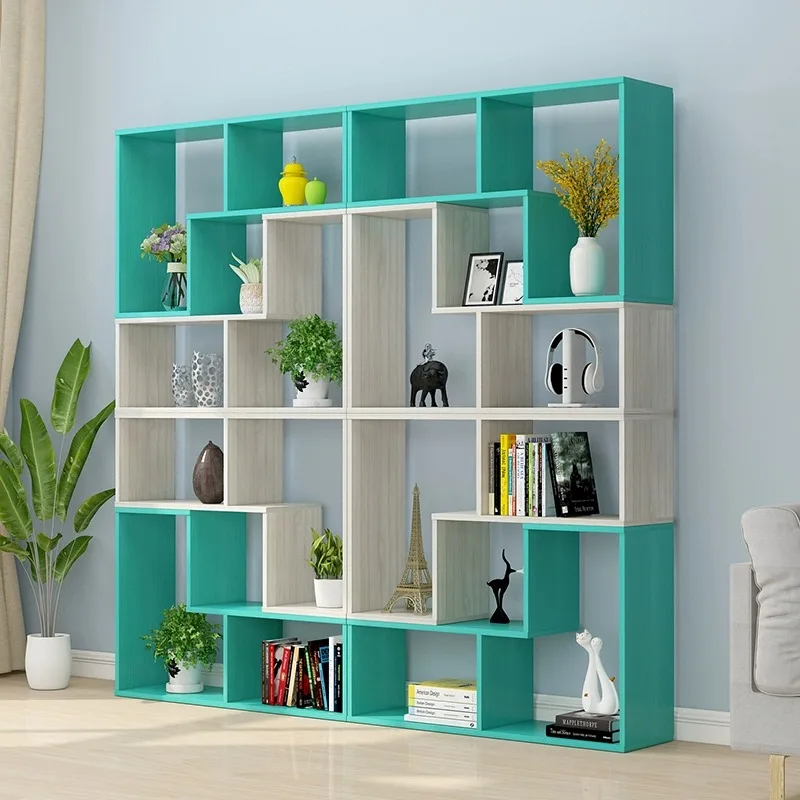 

￥#Simple Combination Bookcase Creative Corner Bookshelf Bedroom Floor Simple Shelf Partition Display Shelf Wood