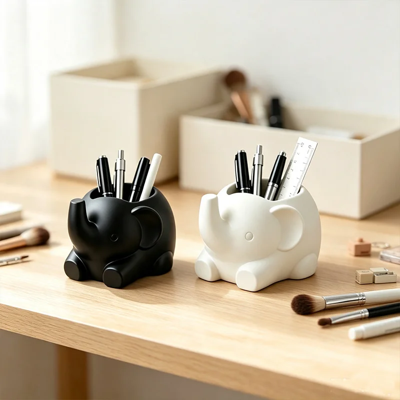 3D Printed Cute Elephant Pen Holder Desk Organizer Animal Pencil Makeup Brush Storage Cup Office Classroom Aesthetic Decor Gift