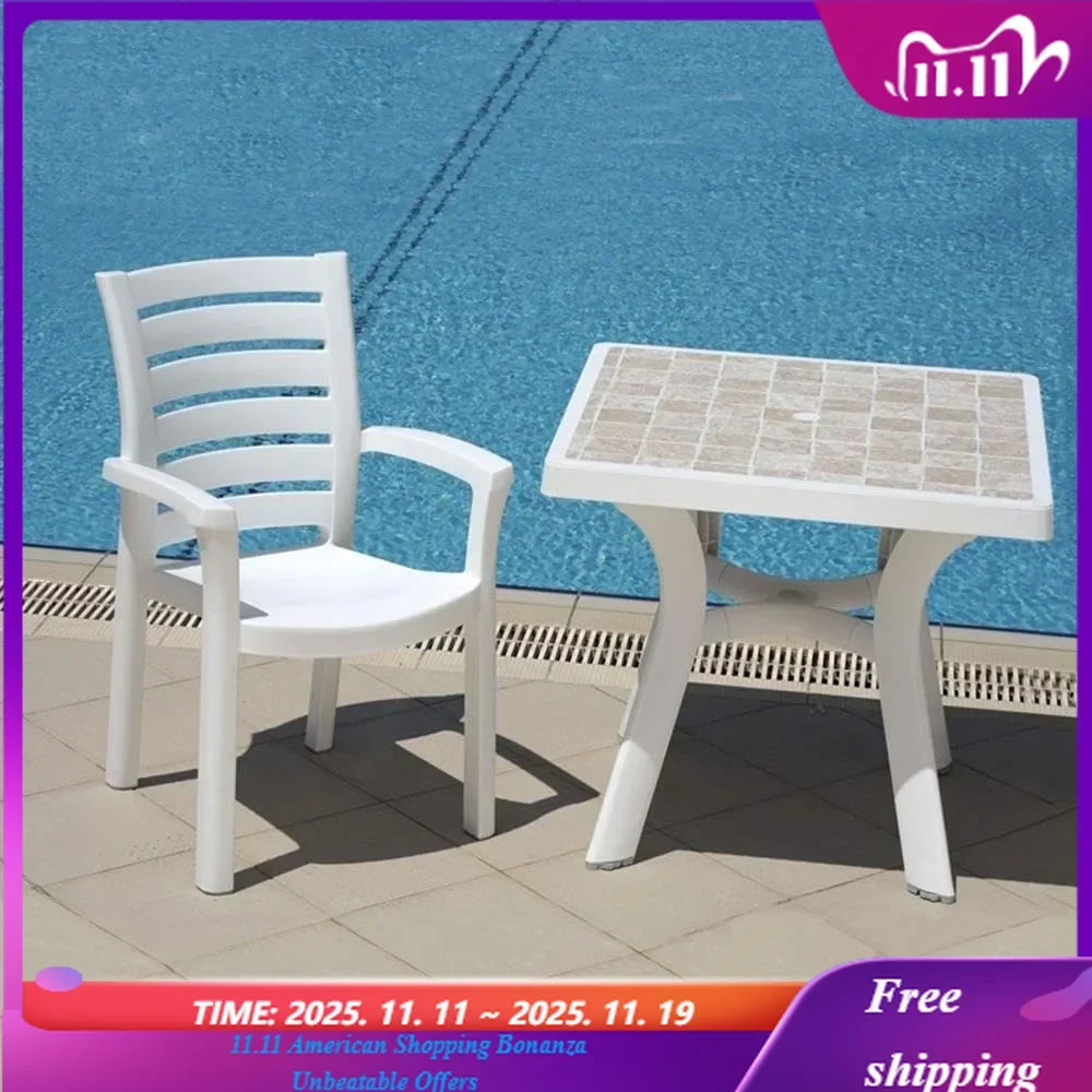 

Commercial Modern Style Resin Patio Dining Arm Chair White Set of 2 Outdoor Restaurant Seating Furniture