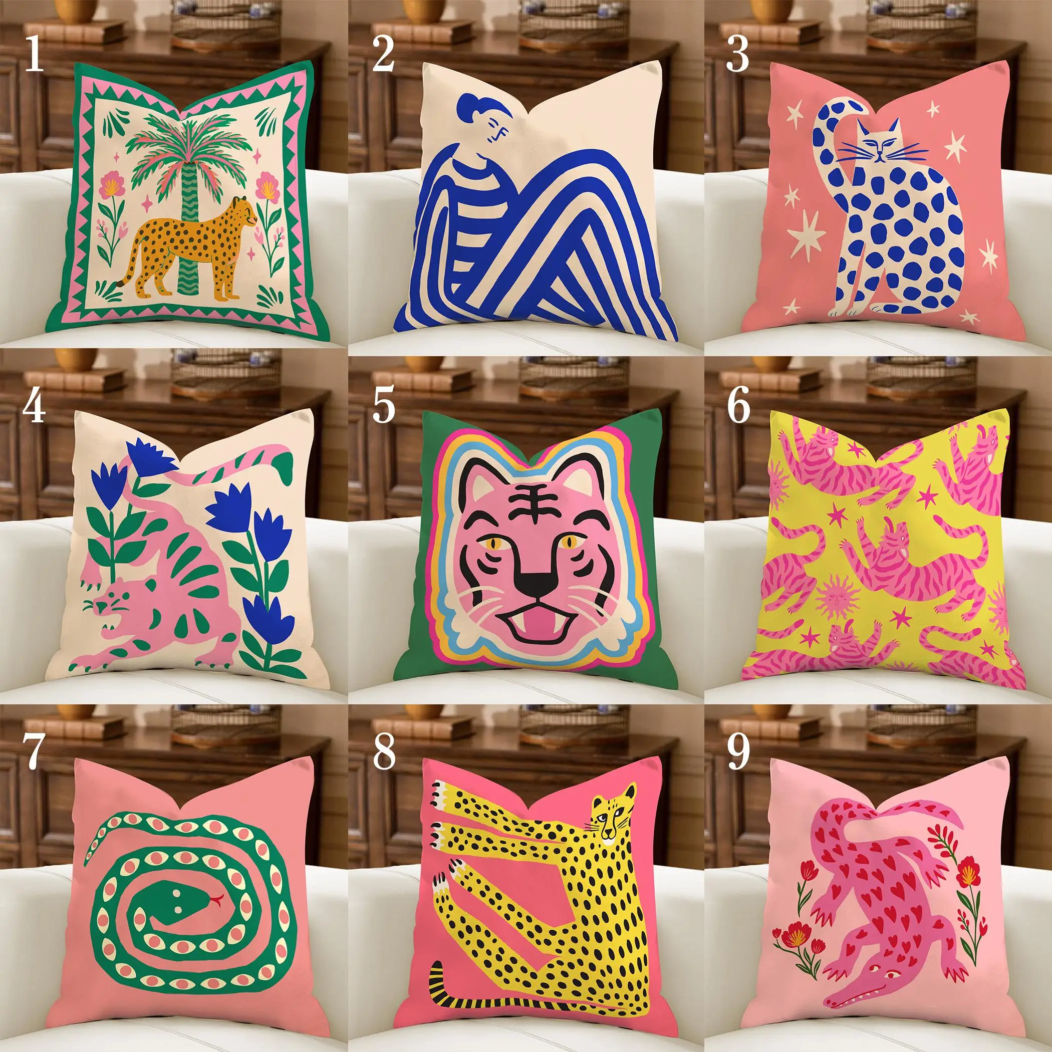 Image of 1 Stück Ausgefallener Tierkissenbezug, Farbenfroher Maximalistischer Dekokissenbezug, Eklektisches Dopamin-Dekor, Rosa Tiger-Geparden-Kissen, Verspieltes Design