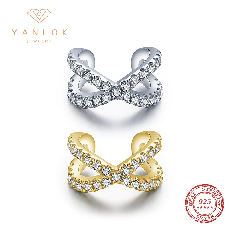 YANLOK Cool Girl Ear Cuff 925 Sterling Silver Geometric Rainbow Crystal C-Shape Single Clips Earring for Women Jewelry Bijoux - view 6