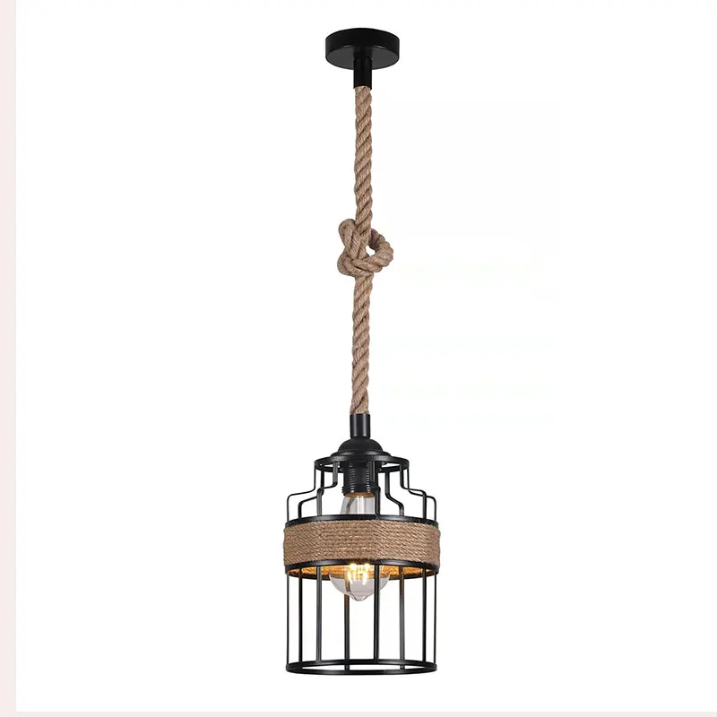 Vintage Hemp Rope Pendant Lamp Industrial Chandelier Aisle Bar Restaurant Dining Room Cafe American Iron Light Droplight
