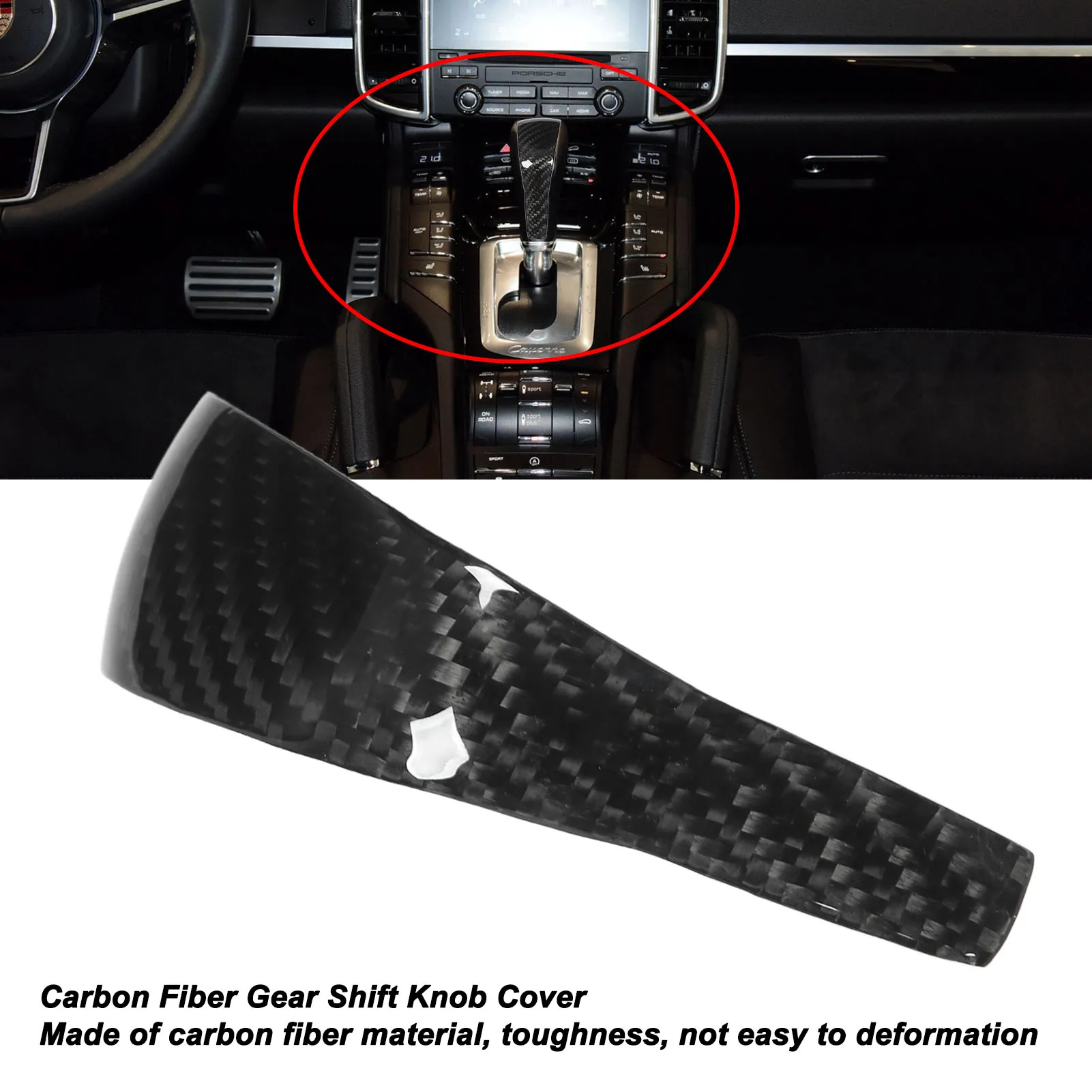 

Carbon Fiber Gear Shift Knob Cover Bright Black Interior Gear Shift Lever Knob Trim Replacement for Cayenne 958 2011‑17