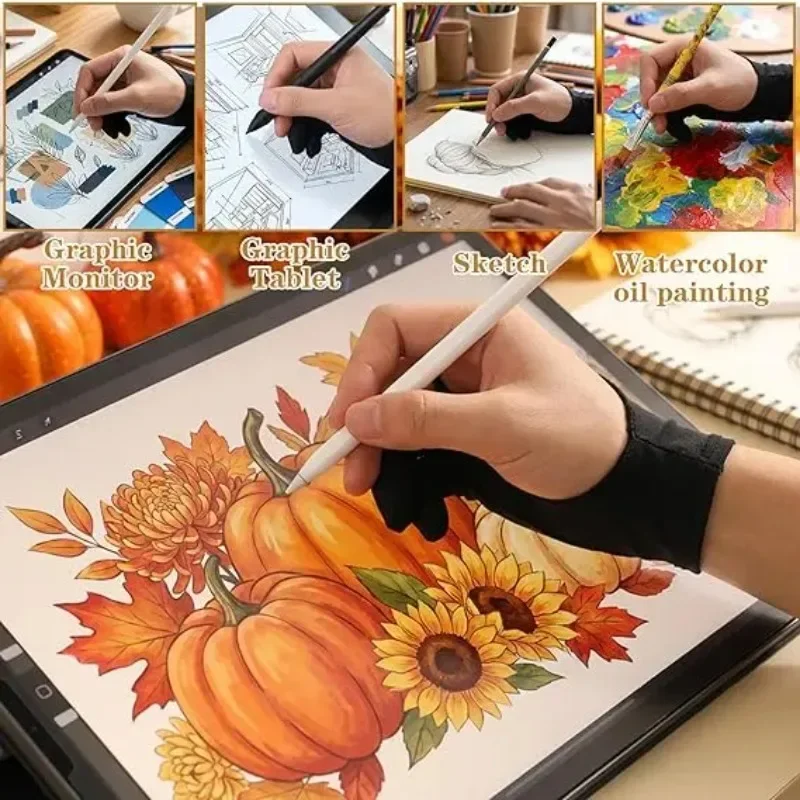 Two-Finger Drawing Glove S/M/L Anti-Touch Anti-Fouling for Tablet Digital Board Touch Screen Oil Painting Office Art Supply