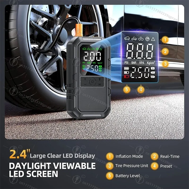 4‑IN‑1 Portable Car Jump Starter 8000A Peak Smart Auto Battery Booster with Air Compressor Tire Inflator Emergency Power Bank