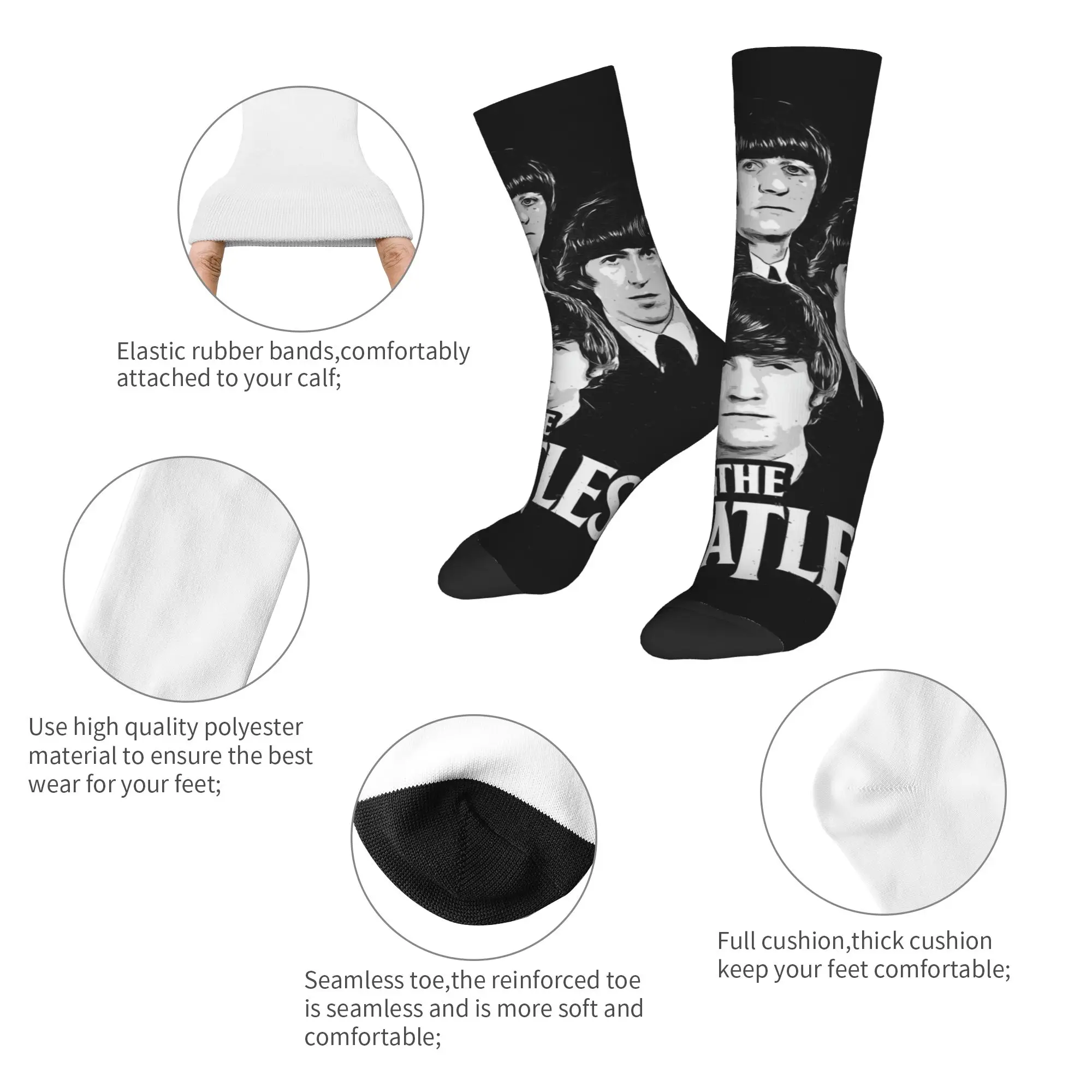 Custom Fashion Printed The Beatle Socks for Women Men Stretch Summer Autumn Winter English Rock Band Crew Socks